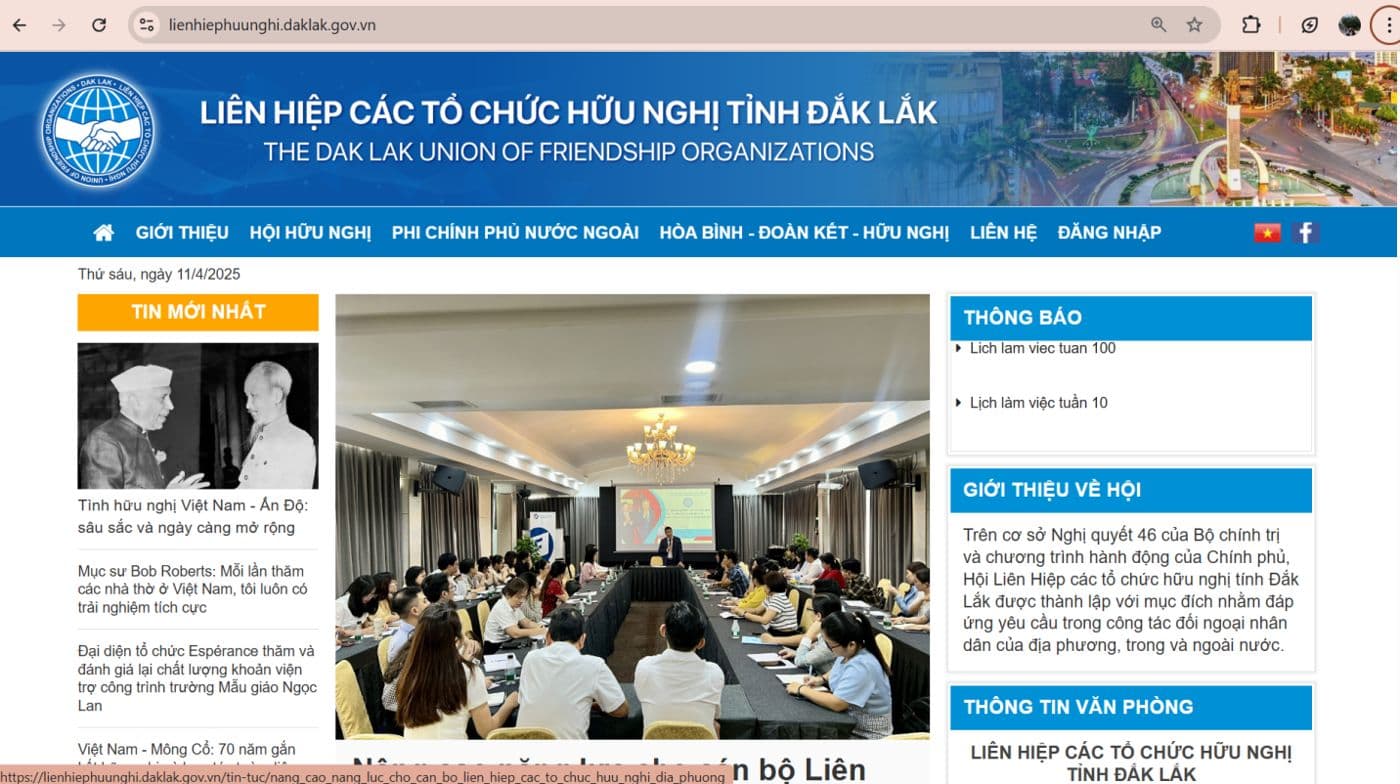 Trang thông tin điện tử Liên hiệp các tổ chức hữu nghị tỉnh Đắk Lắk