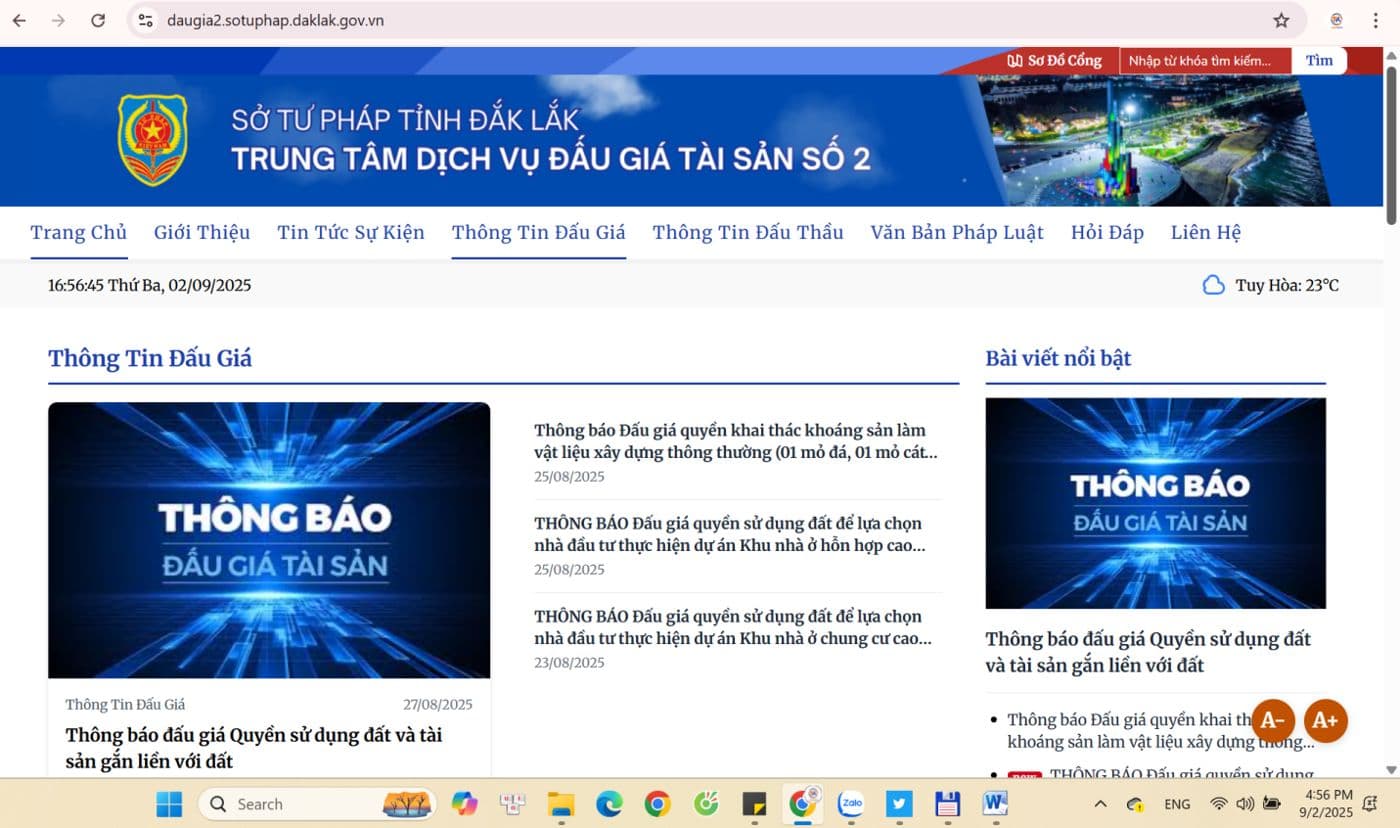 Trang thông tin điện tử Trung tâm Dịch vụ Đấu giá tài sản số 2 Đắk Lắk