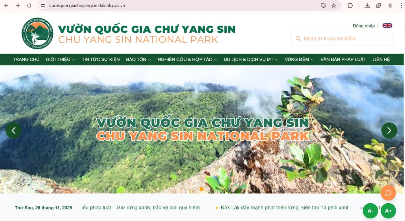 Trang thông tin điện tử Vườn Quốc gia Chư Yang Sin