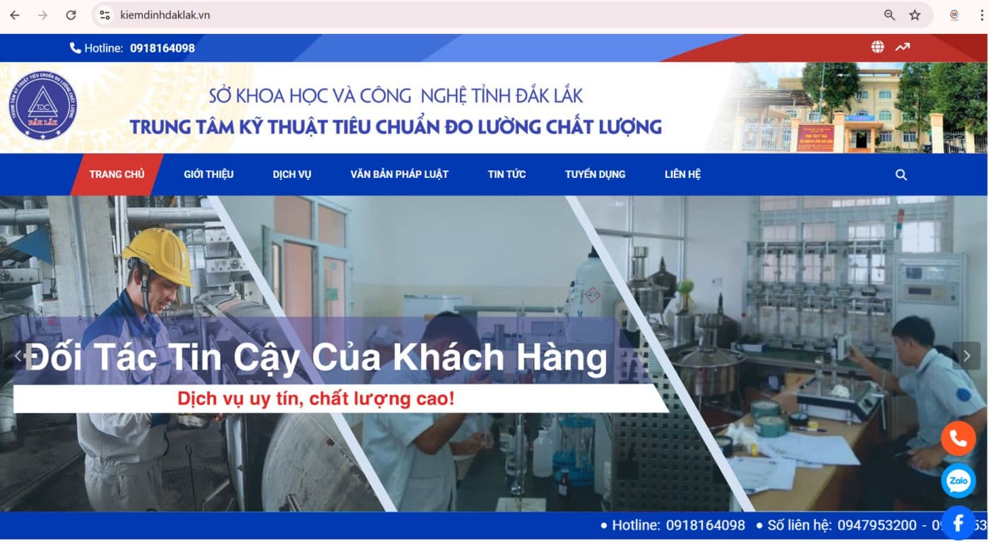 Website Trung tâm Kỹ thuật Tiêu chuẩn Đo lường Chất lượng Đắk Lắk